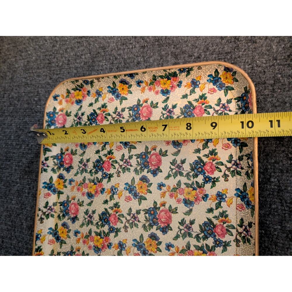 Vintage 50s Japanese Paper Mache Highmount Lacquer Floral Gilt Trim 14X10 Tray - Picture 6 of 10